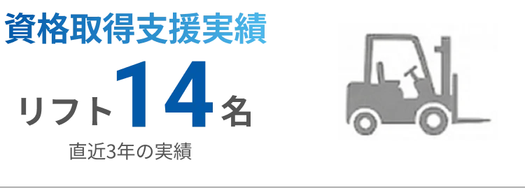 資格取得支援実績 リフト14名 直近3年の実績