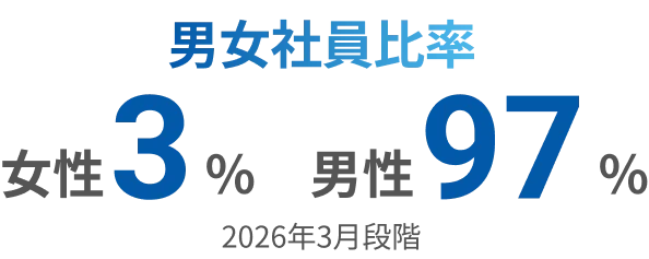 男女社員比率 女性3%男性97%2026年3月段階